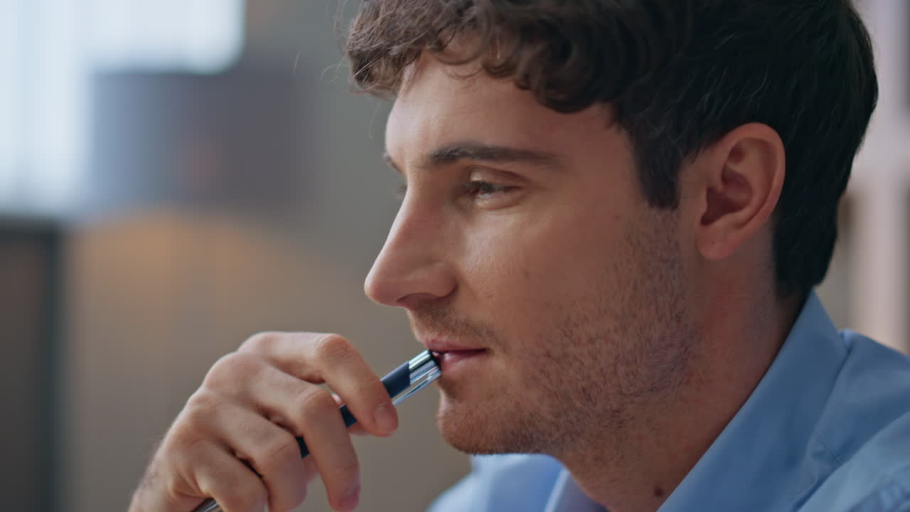 Fingers typing office computer on buro closeup. Man executive thinking problem