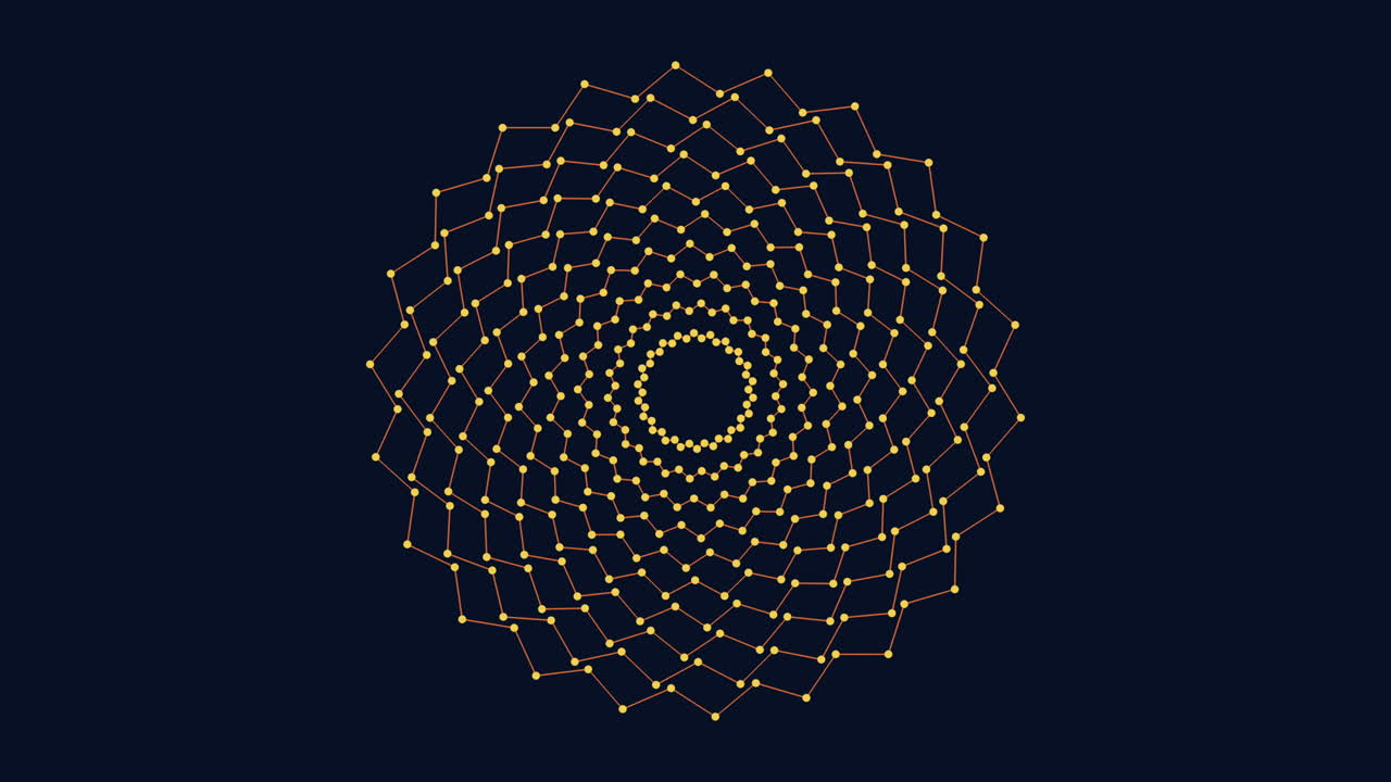 círculo psicodélico con puntos de neón en el espacio oscuro