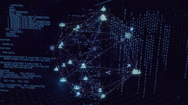 Globe of digital icons against data processing