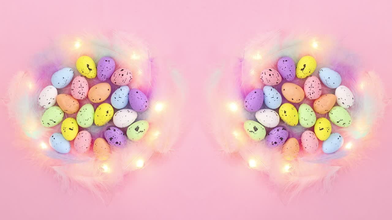 luces parpadeantes en dos nidos con huevos de pascua. detenga el movimiento