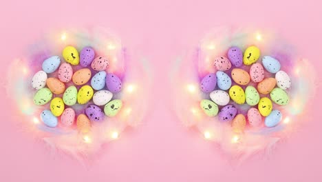 luces parpadeantes en dos nidos con huevos de pascua. detenga el movimiento