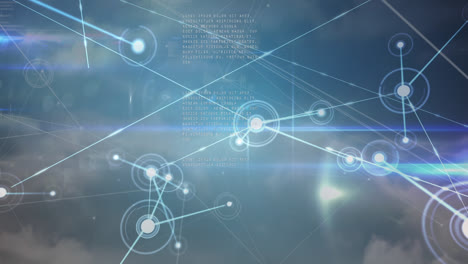 animation of data processing on screen and network of connections