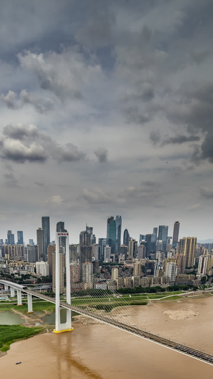 Timelapse of Chongqing street scene from a high vantage point in vertical