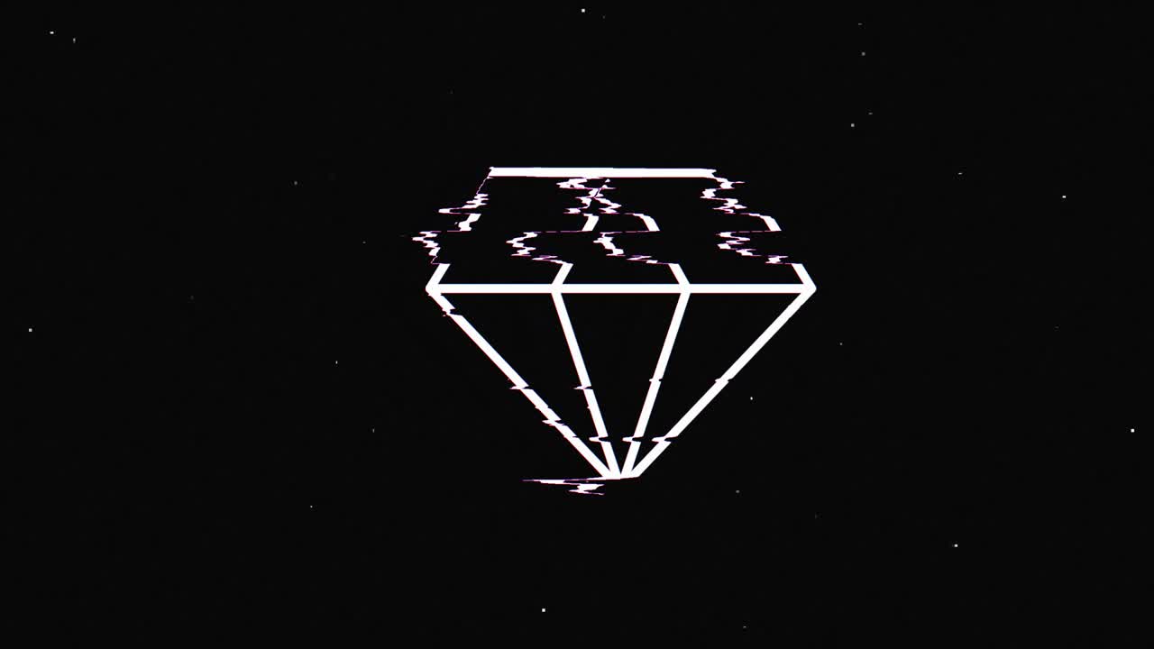 디지털 오래된 tv 화면에 루비 허드 홀로그래픽 기호, 시엄리스 루프 글리치 애니메이션, 심장, 역동적인 레트로 및 즐거운, 다채롭고 빈티지 비디오 영상.