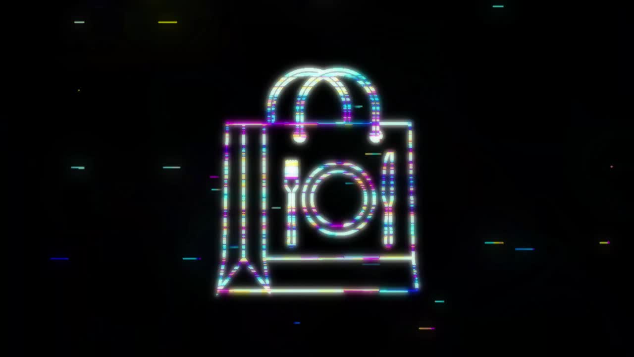 mercado en línea. icono de glitch con bolsa de entrega de alimentos para diseño de papel de paquete. tienda en línea. gráfico de movimiento