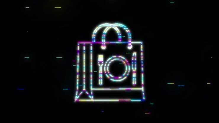 Online market. Glitch icon with food delivery bag for package paper design. Online store. Motion Graphic