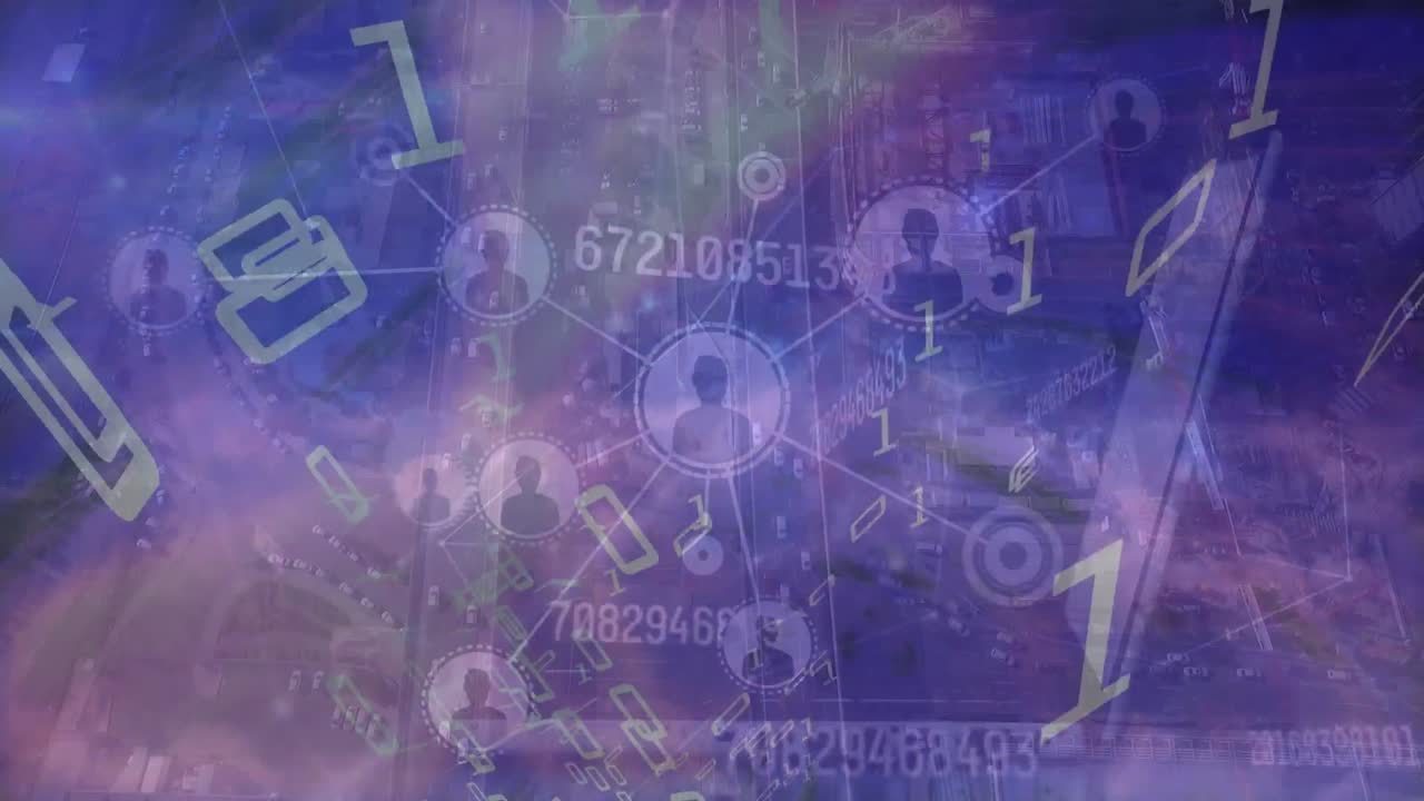 animación de conexiones, globo y datos sobre caucásico mujer de negocios con portátil