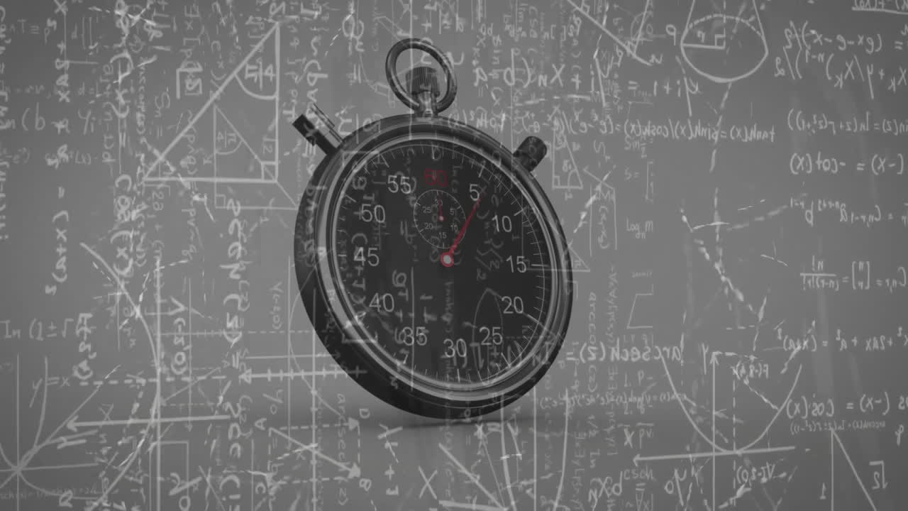 Animation of mathematical equations over timer on black background