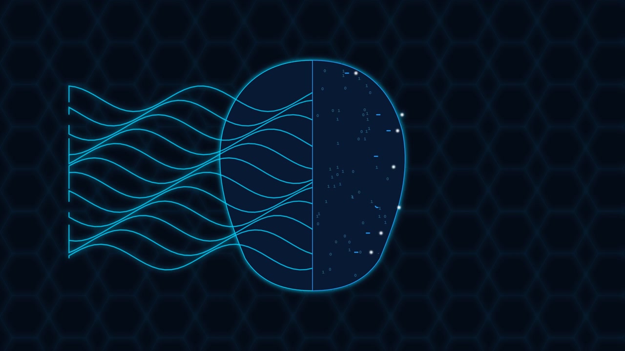 Digital Human Head Silhouette with Data Processing Animation