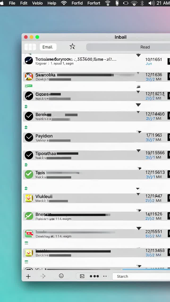 Close-up angle of a computer screen displaying an email inbox interface, styled like a video game
