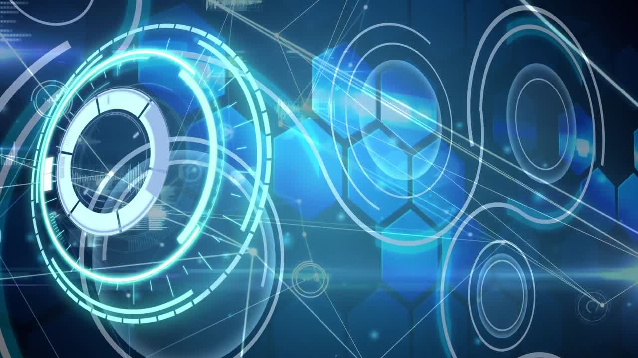 검은색 배경에 연결 네트워크와 데이터 처리의 범위 스캔의 애니메이션