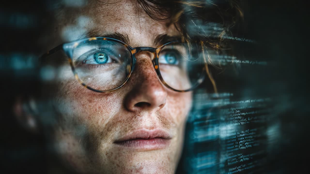 Intense Focus on Programming: A Thoughtful Person Engaged in Deep Contemplation Overlines of Code, Capturing the Essence of Concentration and Innovation in a Digital Space