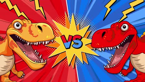 dos dinosaurios se enfrentan en una batalla cómica
