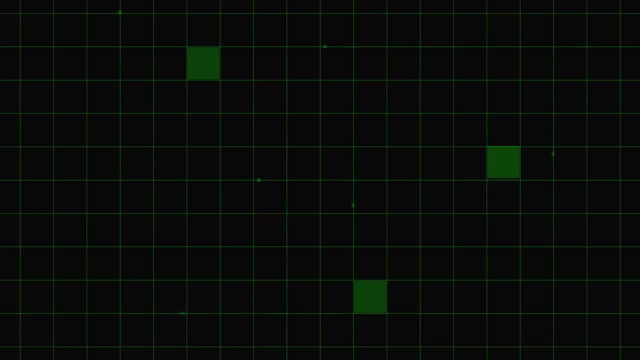 cuadrados verdes parpadeantes contra un fondo negro