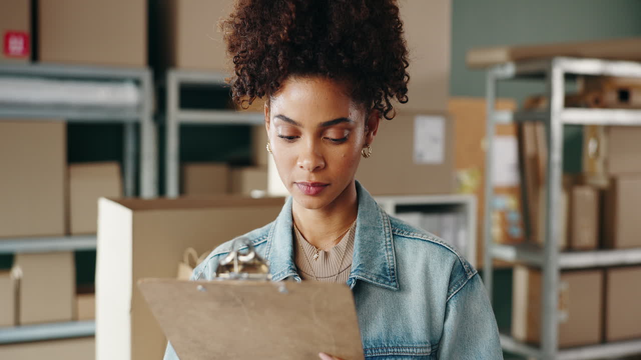 Woman managing inventory in a warehouse