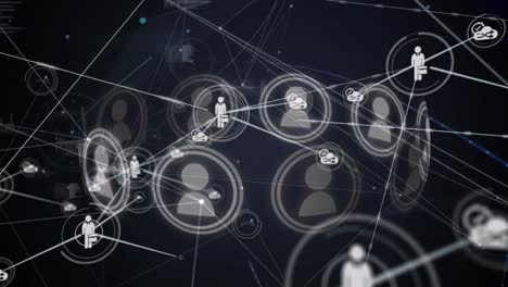 animation of growing network of business people and cloud computing icons on black background