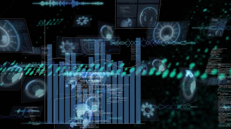 Animation of round scanners statistical data processing against black background