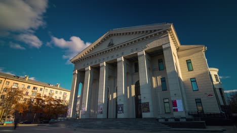 summer sunset light minsk city music hall front panorama 4k timelapse belarus