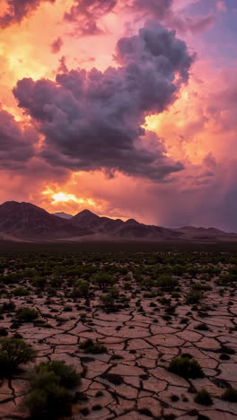 dramatic desert sunset with storm clouds