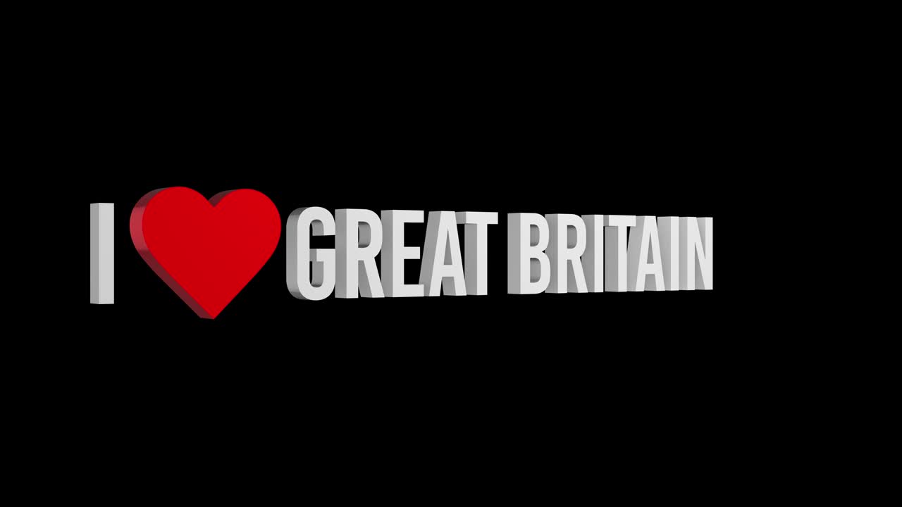 I love Great Britain. Text and heart 3d. Alpha channel