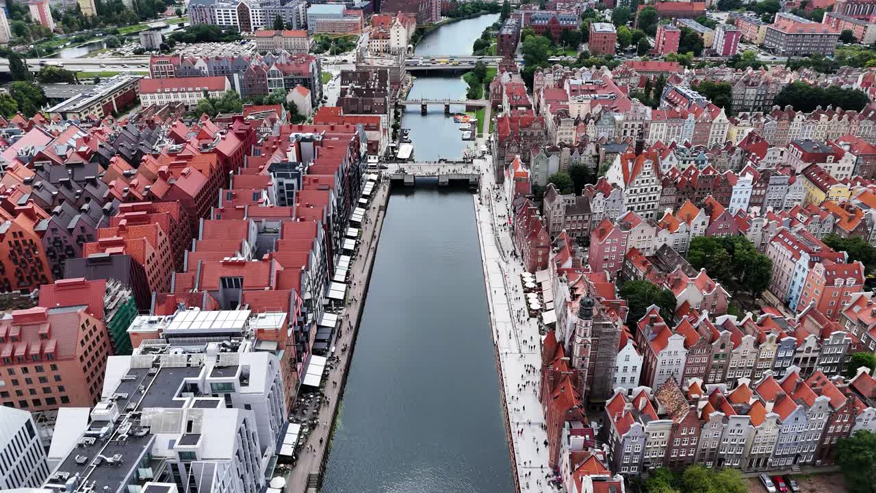Aerial View of Gdansk's Old Town and Motława River