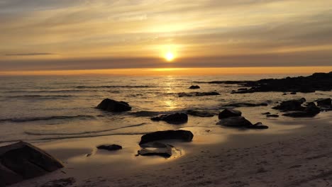 aerial view of a beautiful sunset over the sea. beach lofoten archipelago, norway.