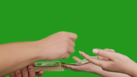woman asks money from a man, close-up, chroma key