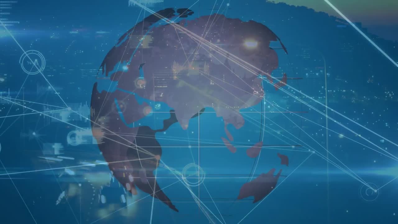 Animation of network of connections over fast traffic and globe