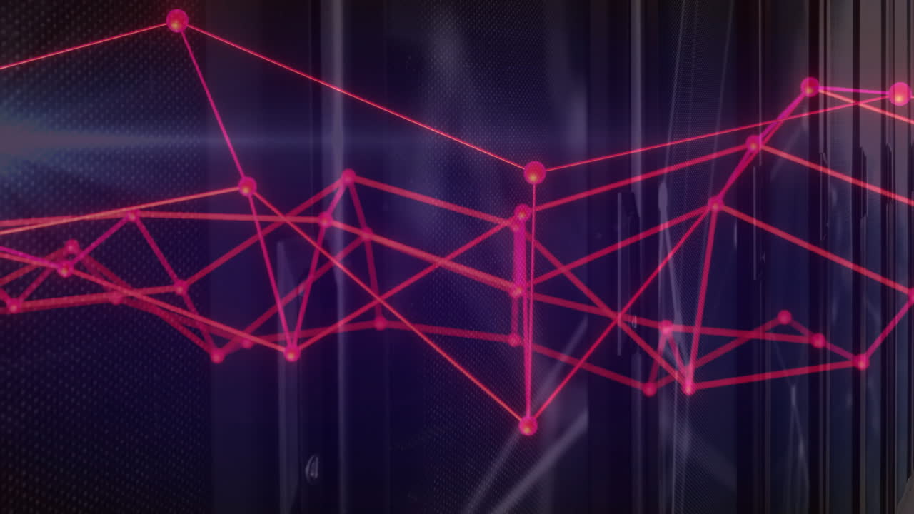Forming abstract pattern, red geometric network lines over dark background