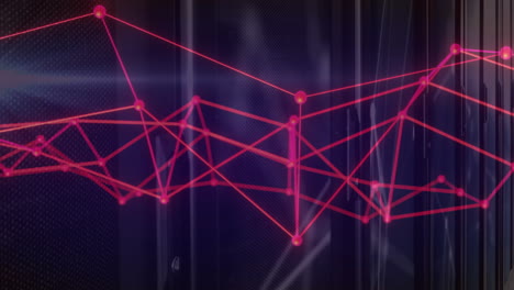Forming abstract pattern, red geometric network lines over dark background