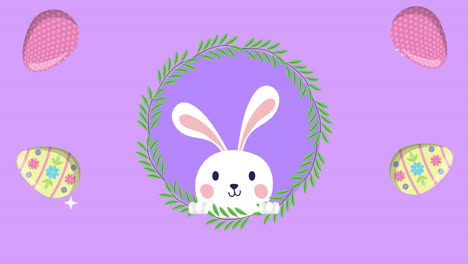 happy easter animated card with rabbit and eggs painted