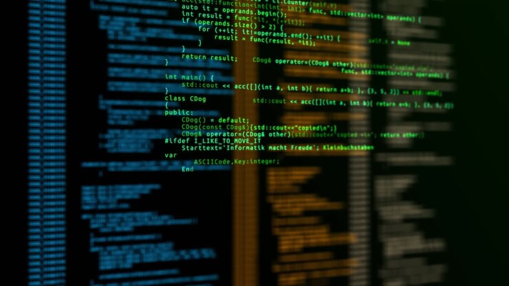 Зацикленный 4K программный код, абстрактный технологический фон для разработчиков программного обеспечения и компьютерных скриптов.