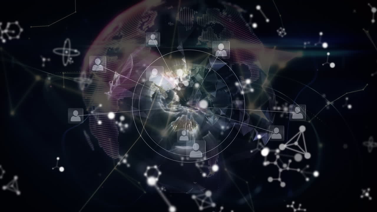 Animation of scope scanning and network of connections over globe