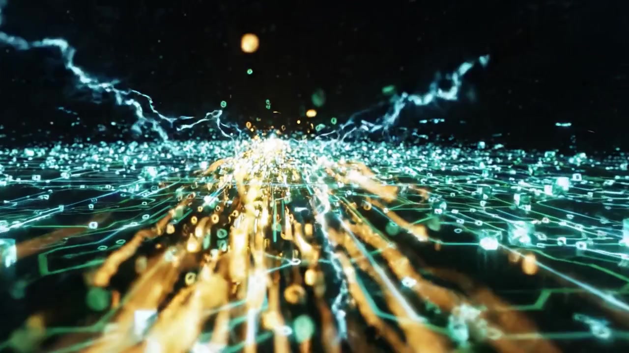 A Stunning Visualization of a Digital Landscape Where Lights and Circuits Interact, Creating a Futuristic Framework of Connectivity and Technology in Motion