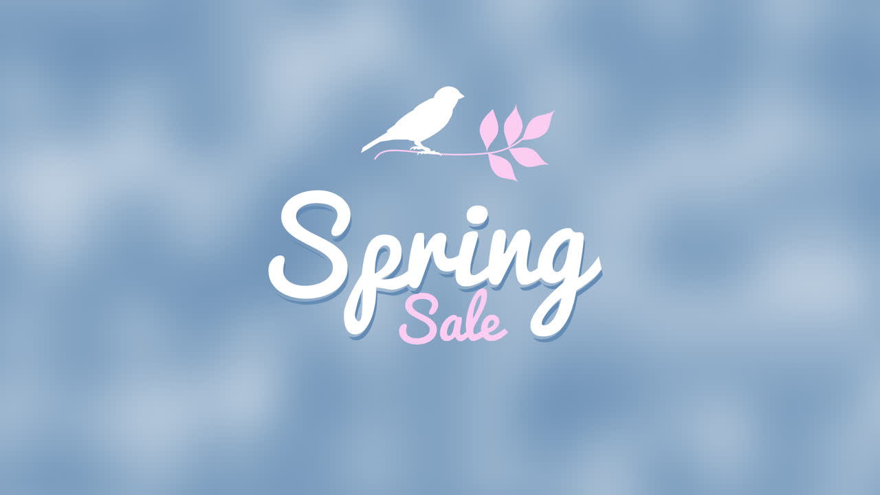 Spring Sale with birds and leafs on blue gradient