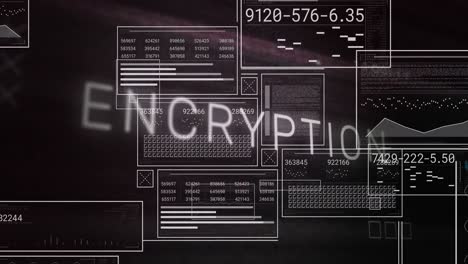 Animation-of-encryption-text-over-graphs,-loading-bars,-circles-and-binary-codes-on-black-background