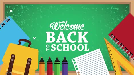 hora de regreso a la escuela letras en la pizarra con suministros