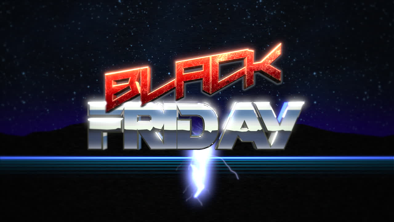 애니메이션 소개 텍스트 검은 금요일과 벼락 복고풍 배경