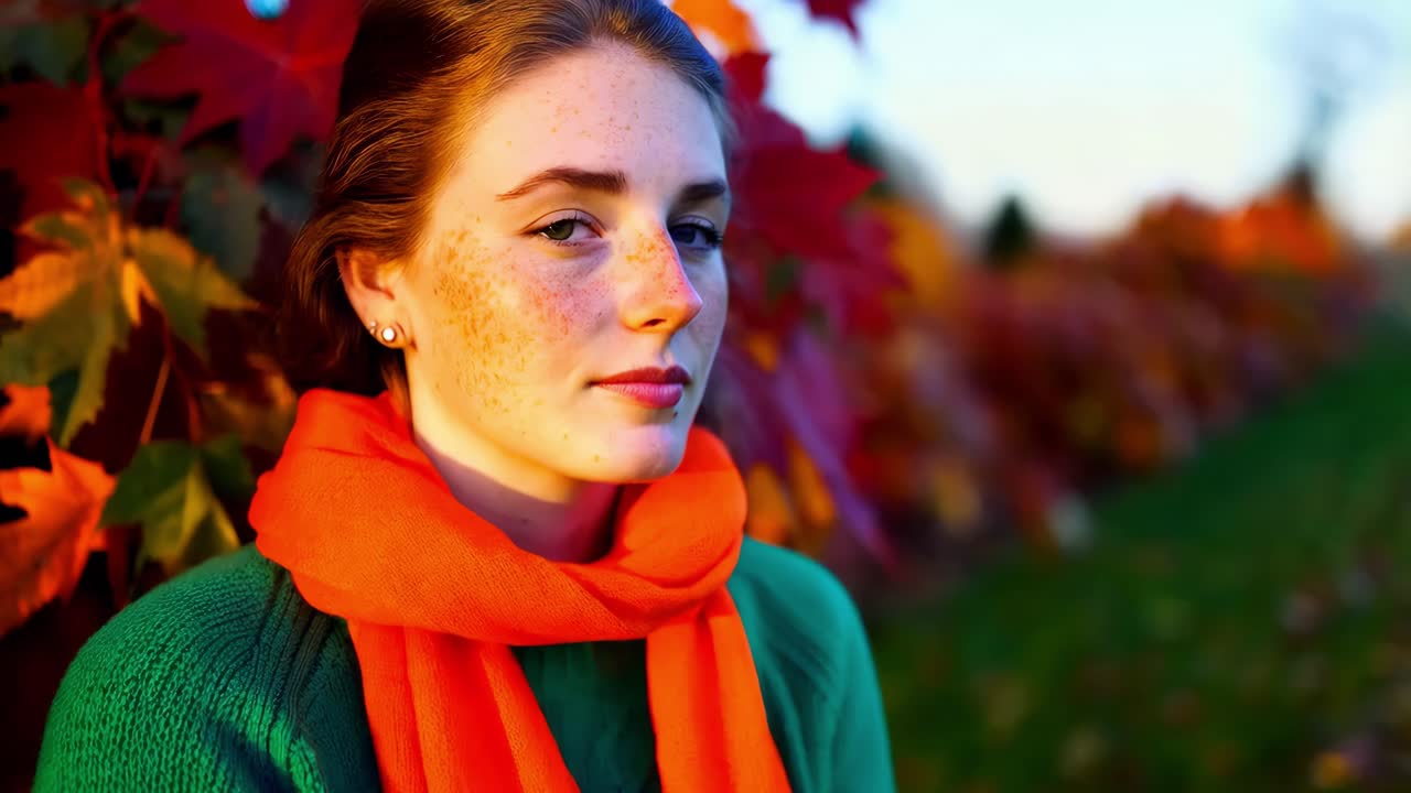Mujer en el parque de otoño