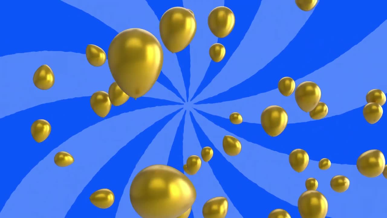 animación de globos de oro sobre un fondo azul