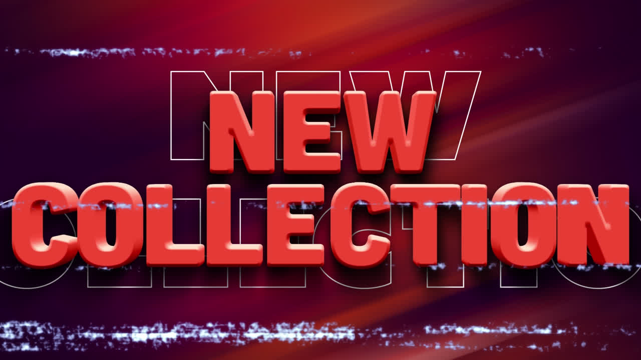 Animation of new collection text in red and white with interference over red mist on black