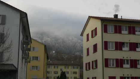 switzerland adliswil city morning fog hill day time walking panorama 4k