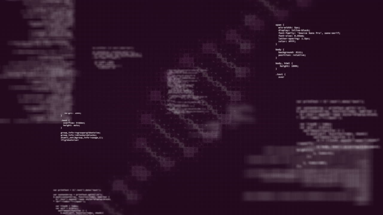 Animation of computer language over rotating dna helix against black background