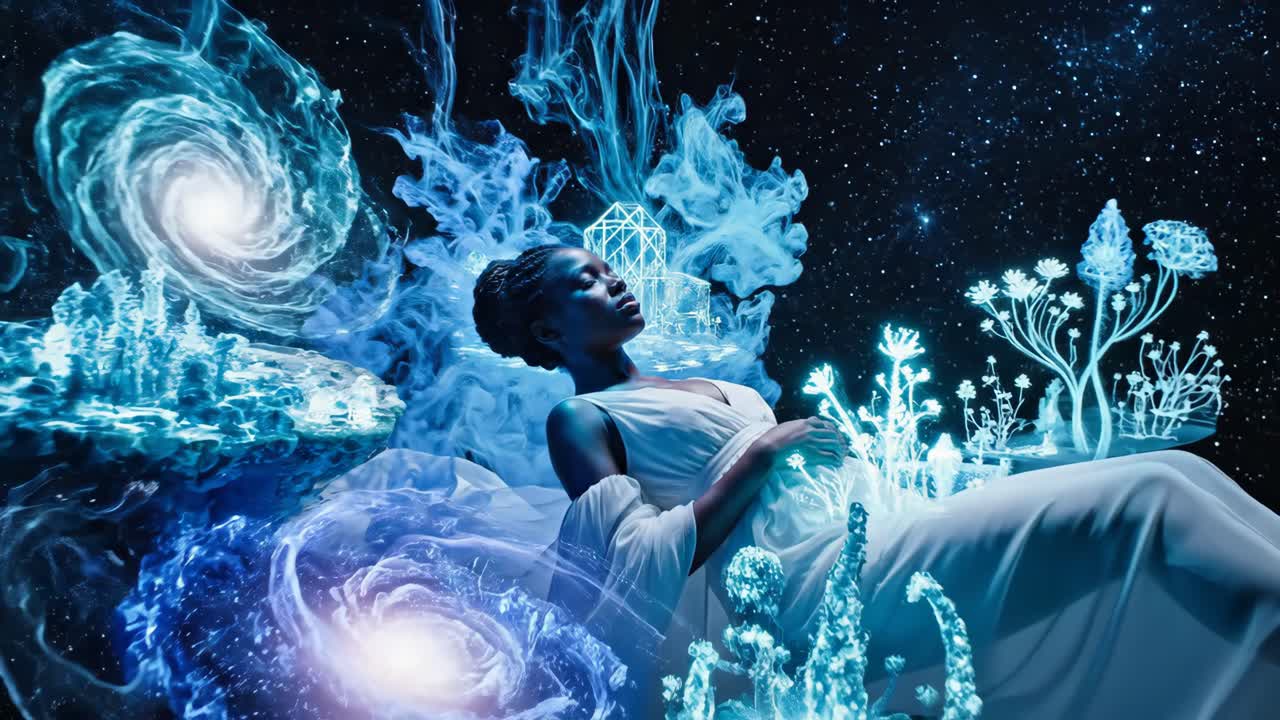 Ethereal Woman in Cosmic Dreamscape