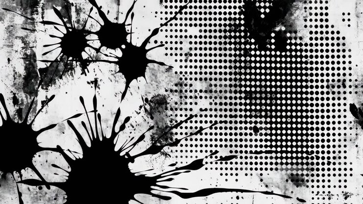 Design grunge astratto con schizzi e punti mezzatinta