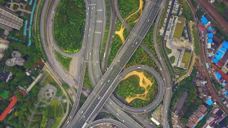 china day time wuhan cityscape traffic road junction aerial top view 4k