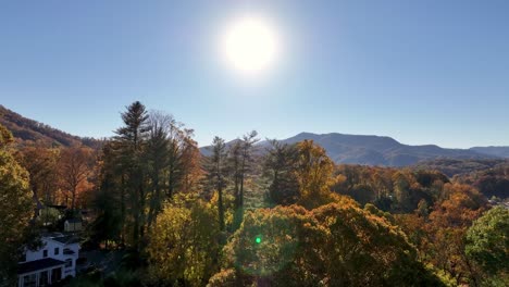 fall and autumn aerial with leaves in the appalchian mountains near sylva nc