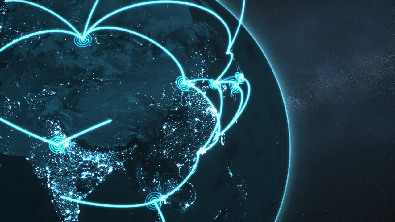 글로벌 네트워크 루프 클로즈업 - 블루 나이트 지구 버전