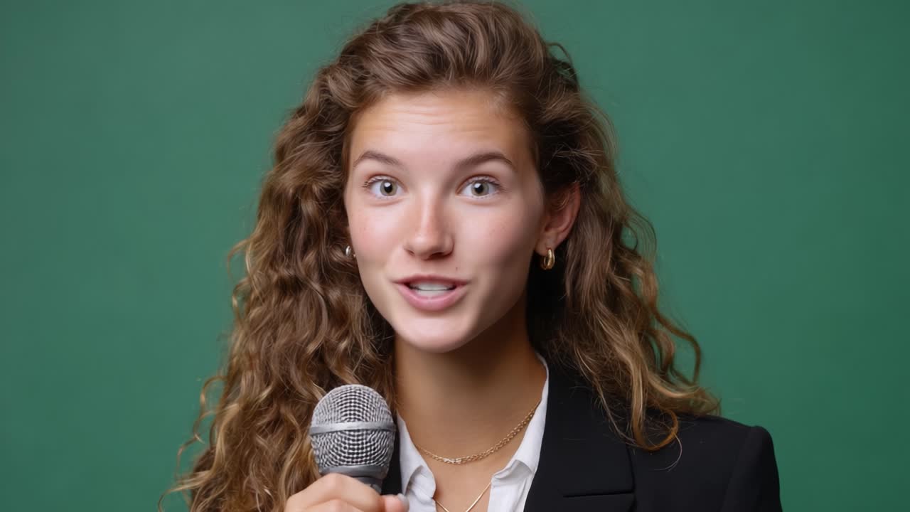 Excited Speaker with Microphone: A Journey from Surprise to Confidence Captured in Frames Highlighting Emotion and Engagement