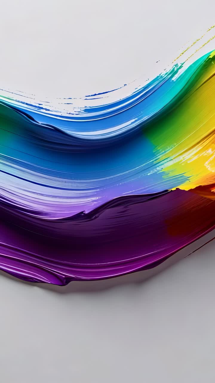 Vertical video: Holding shot to reveal multicolored paint stroke on canvas, showing pigment layers
